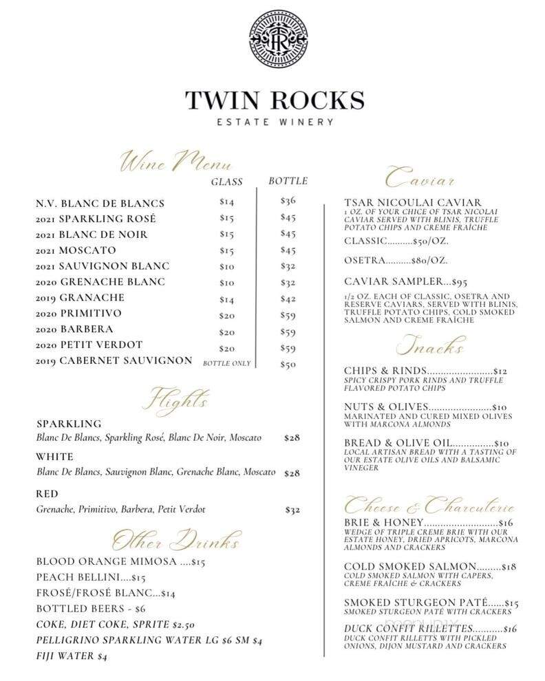 Twin Rocks Estate Winery - Granite Bay, CA menu_pic