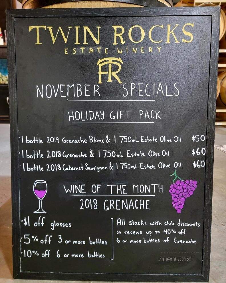 Twin Rocks Estate Winery - Granite Bay, CA menu_pic
