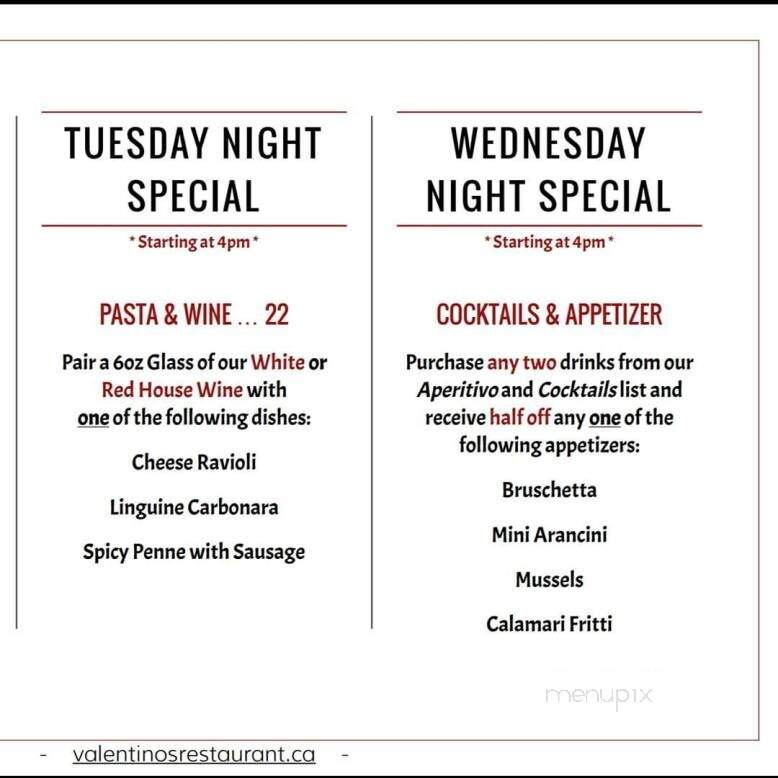 Valentino’s Restaurant - Westdale - Hamilton, ON menu_pic