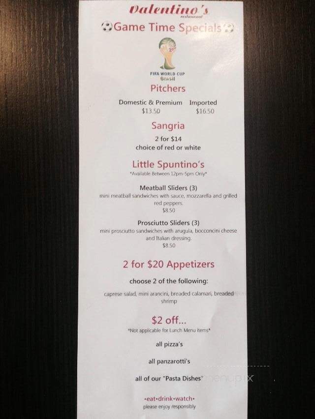 Valentino’s Restaurant - Westdale - Hamilton, ON menu_pic