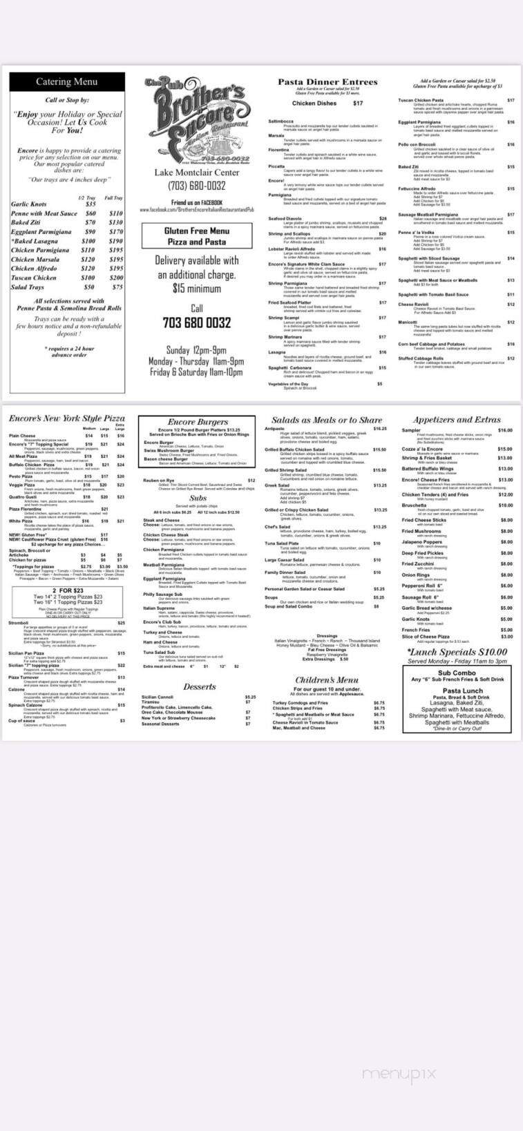 Brother's Encore - Montclair, VA menu_pic