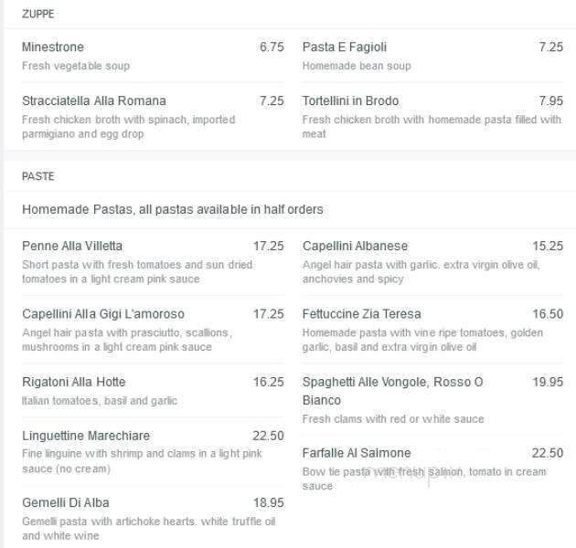 La Villetta Ristorante - Boca Raton, FL menu_pic