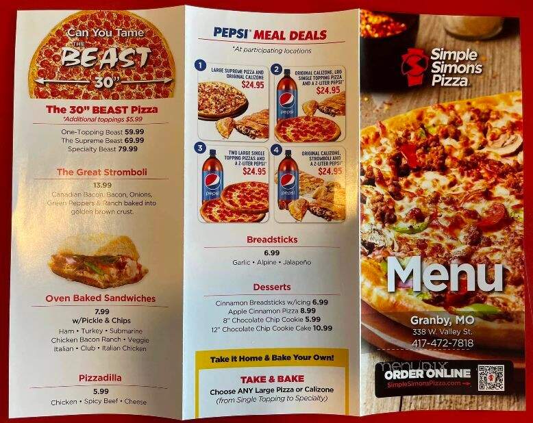 Simple Simon's Pizza - Granby, MO menu_pic
