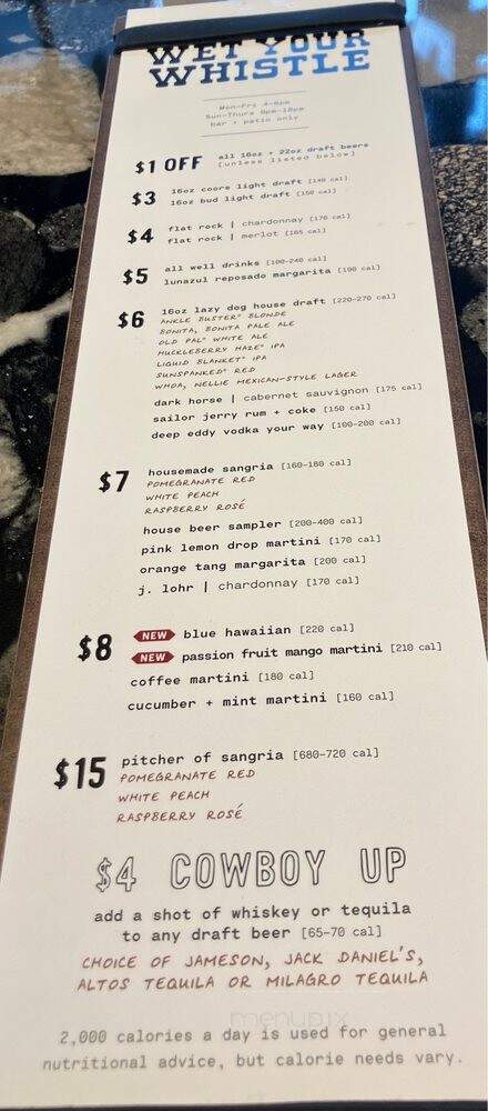 Lazy Dog Restaurant & Bar - Oak Brook, IL menu_pic