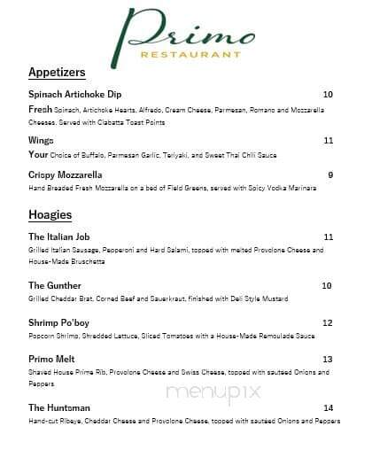 Primo Restaurant - Minot, ND menu_pic
