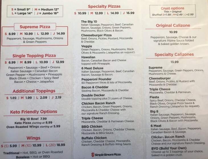 Simple Simon's Pizza - Gravette, AR menu_pic