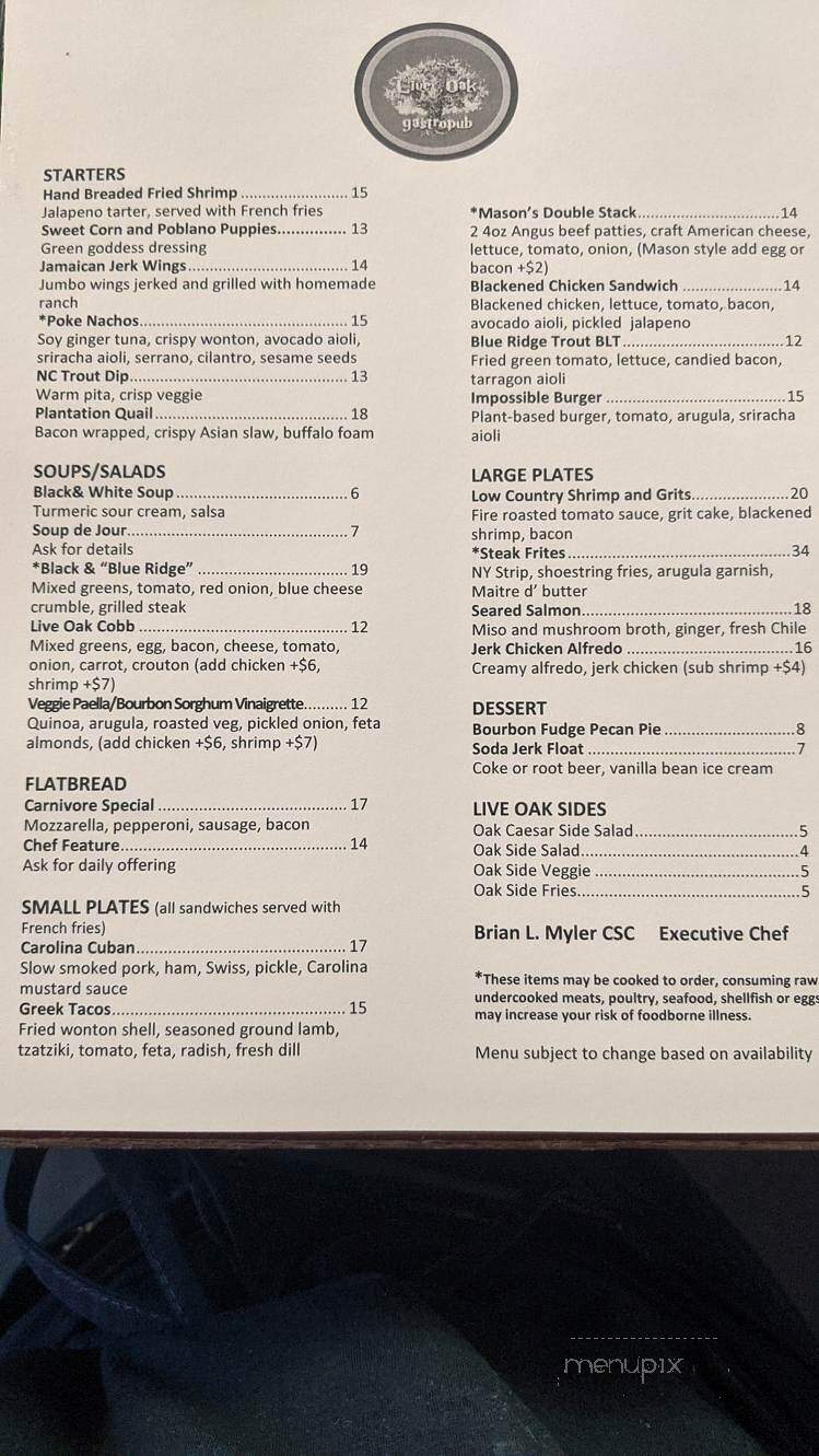 Live Oak Gastropub - Spruce Pine, NC menu_pic