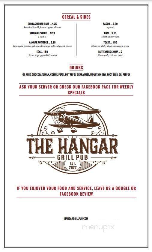 The Hangar Grill Pub - La Crosse, IN menu_pic