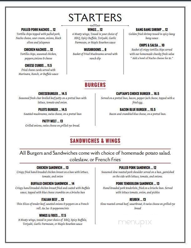 The Hangar Grill Pub - La Crosse, IN menu_pic