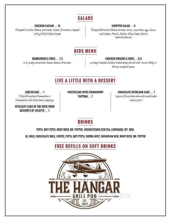 The Hangar Grill Pub - La Crosse, IN menu_pic