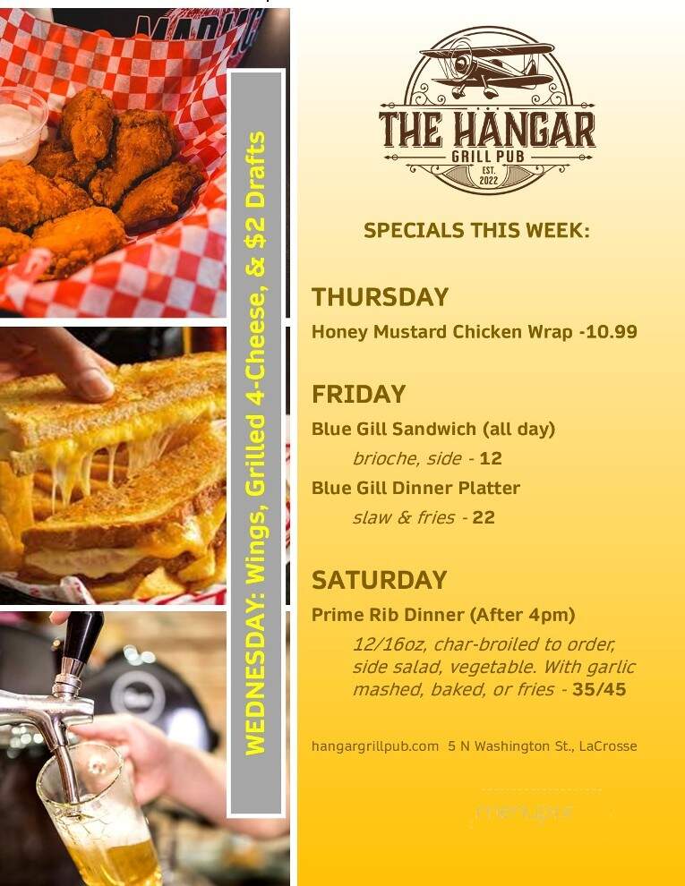 The Hangar Grill Pub - La Crosse, IN menu_pic