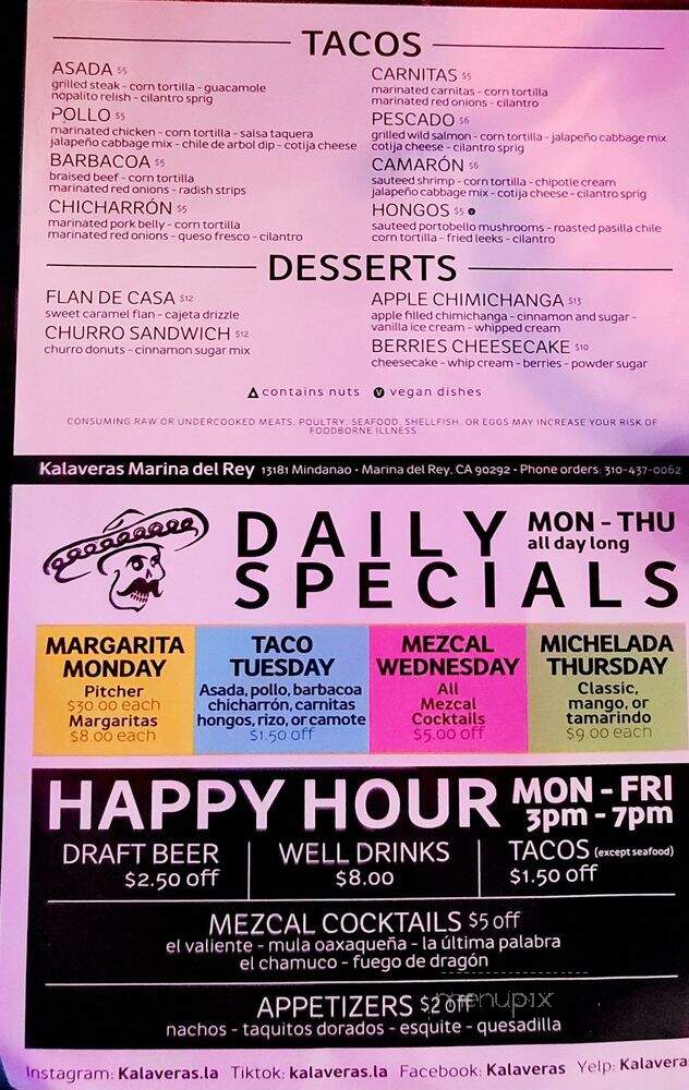 Kalaveras - Marina del Rey, CA menu_pic