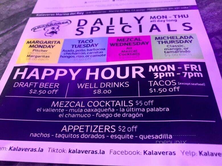 Kalaveras - Marina del Rey, CA menu_pic
