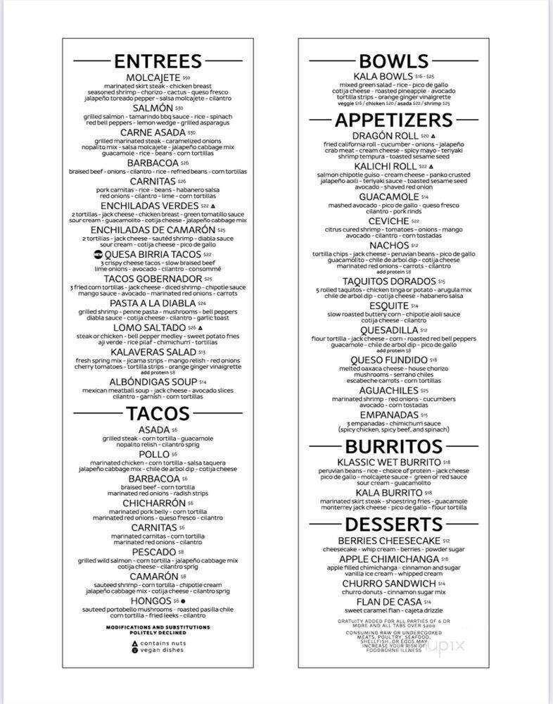 Kalaveras - Marina del Rey, CA menu_pic