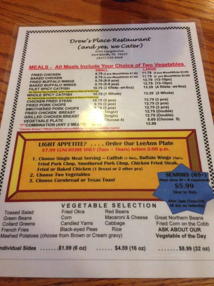 Drew's Place - Fort Worth, TX menu_pic