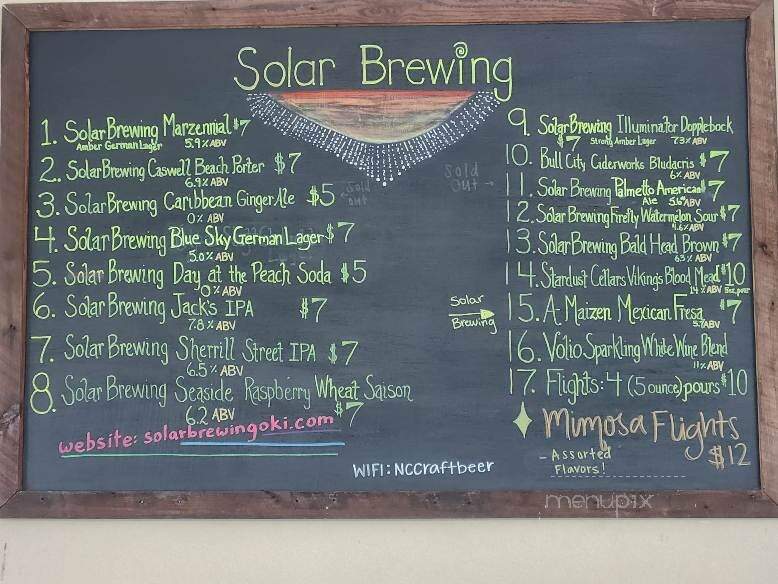 Solar Brewing Company - Oak Island, NC menu_pic