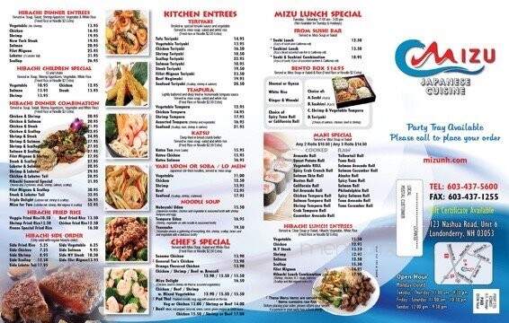 Mizu Japanese Cuisine - Londonderry, NH menu_pic