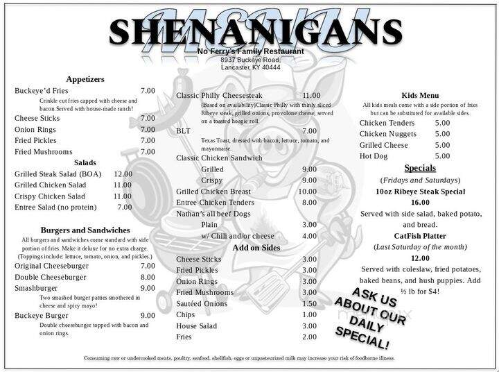 Shenanigans - Lancaster, KY menu_pic