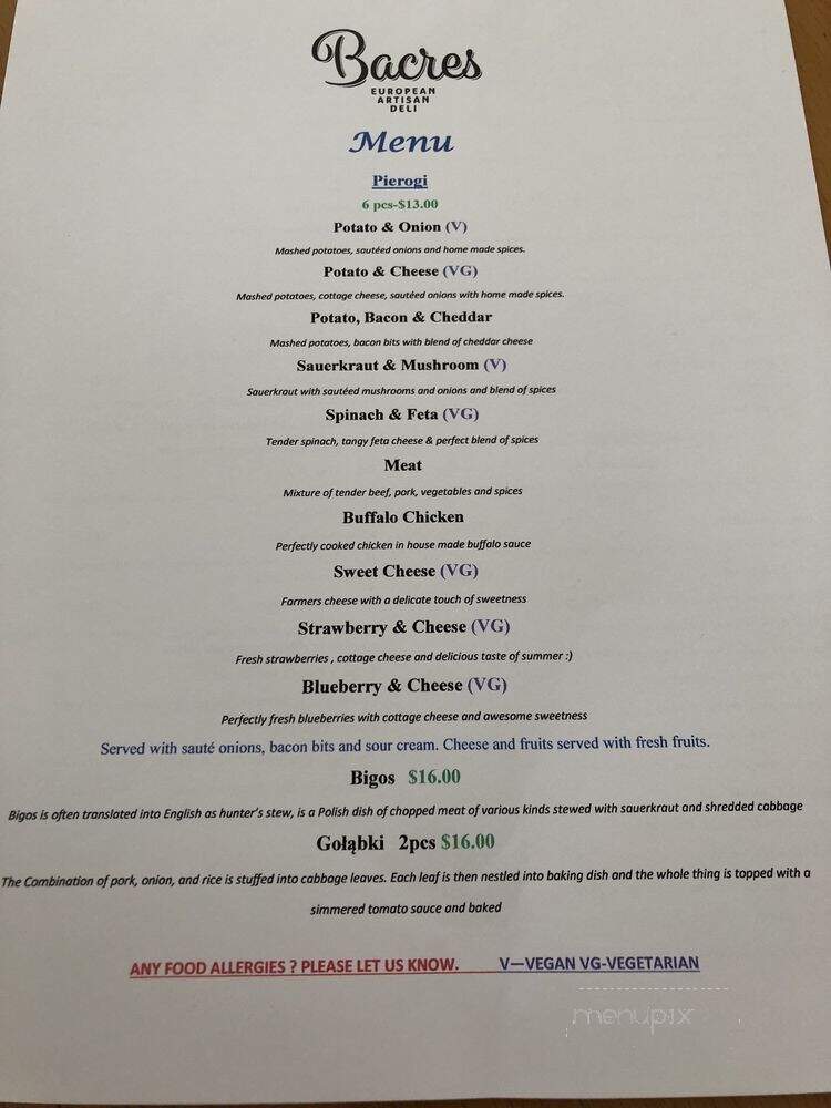 Bacres - Sarasota, FL menu_pic