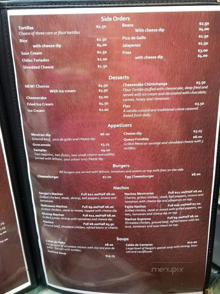Sergio's Mexican Restaurant - Herrin, IL menu_pic