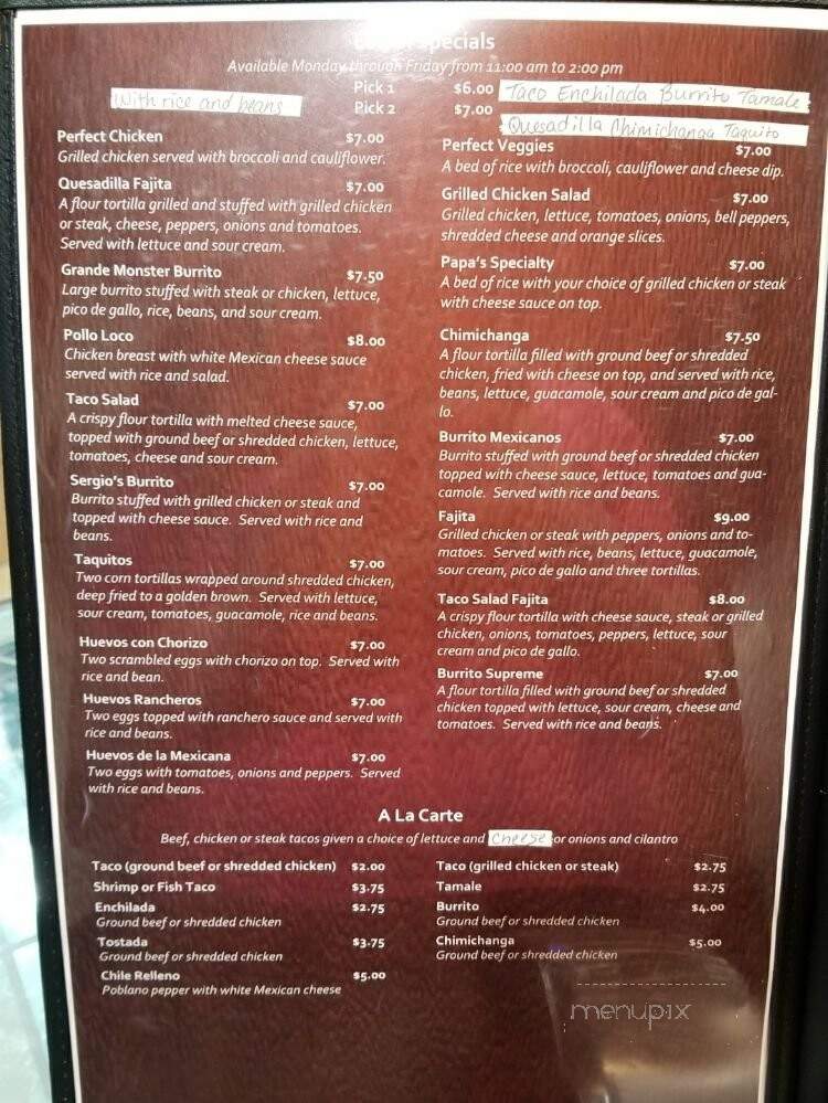 Sergio's Mexican Restaurant - Herrin, IL menu_pic