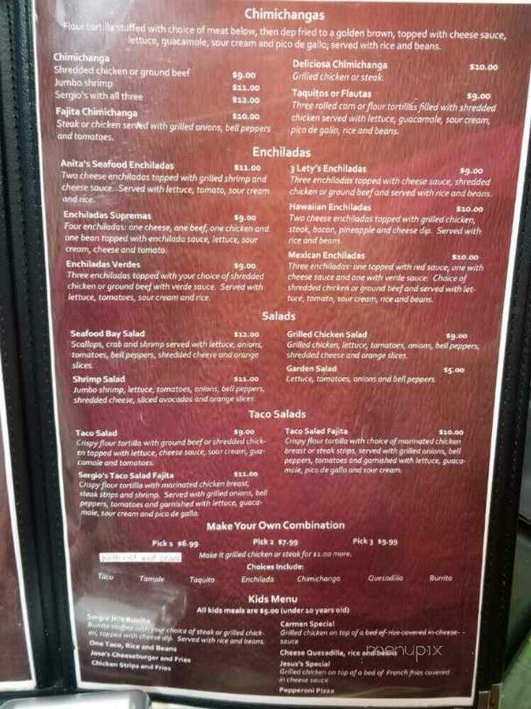 Sergio's Mexican Restaurant - Herrin, IL menu_pic