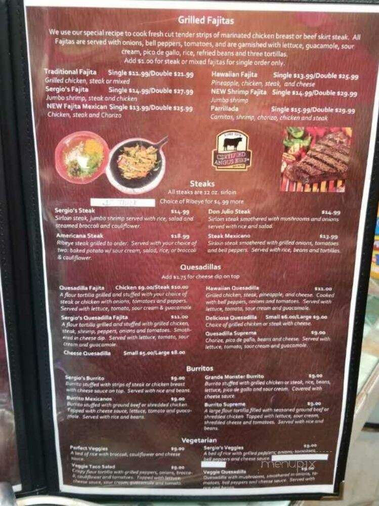 Sergio's Mexican Restaurant - Herrin, IL menu_pic