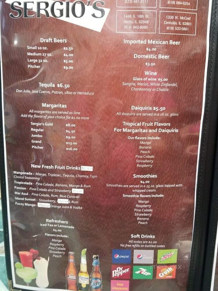 Sergio's Mexican Restaurant - Herrin, IL menu_pic