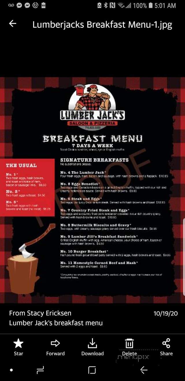 Lumberjack's - Milltown, WI menu_pic