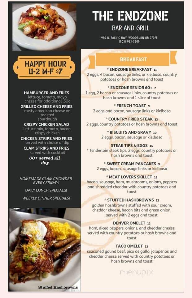 End Zone Sports Bar & Grill - Woodburn, OR menu_pic