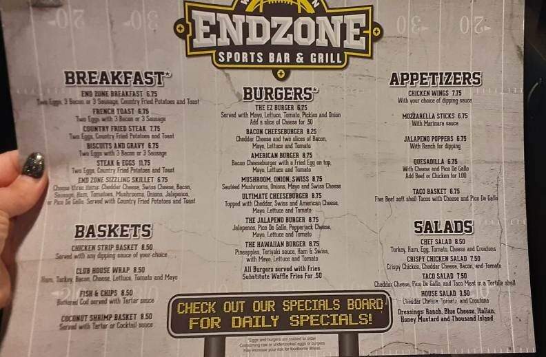 End Zone Sports Bar & Grill - Woodburn, OR menu_pic