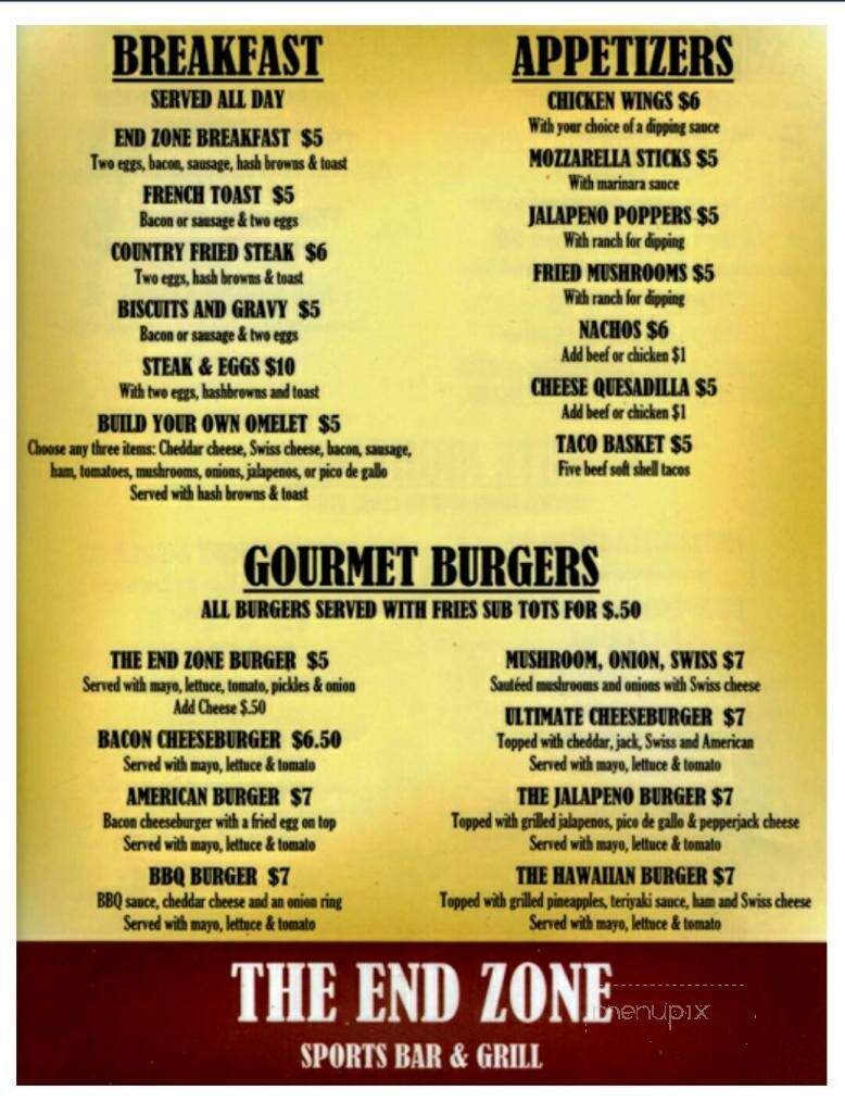 End Zone Sports Bar & Grill - Woodburn, OR menu_pic