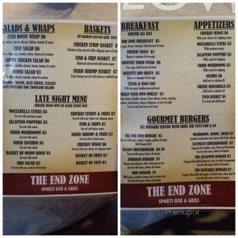 End Zone Sports Bar & Grill - Woodburn, OR menu_pic