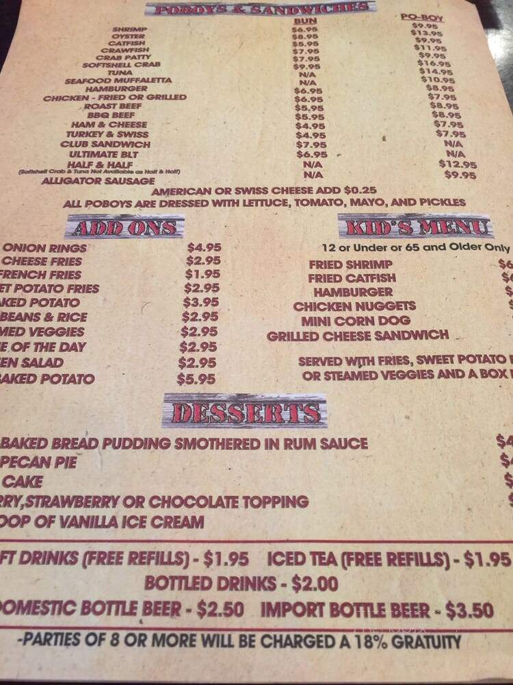 Nancy's Seafood Shack - Houma, LA menu_pic