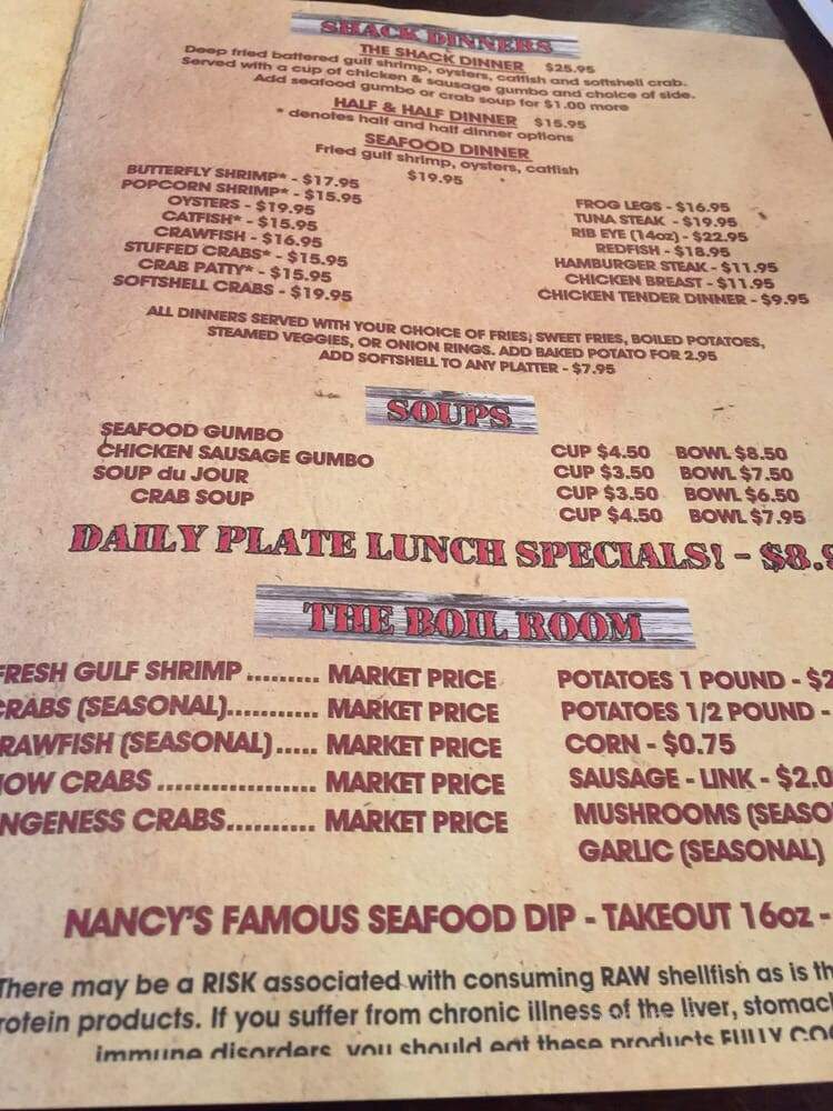 Nancy's Seafood Shack - Houma, LA menu_pic
