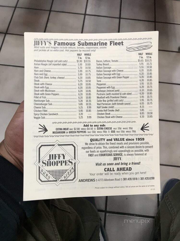 Jiffy Shoppes Restaurants - Suitland, MD menu_pic