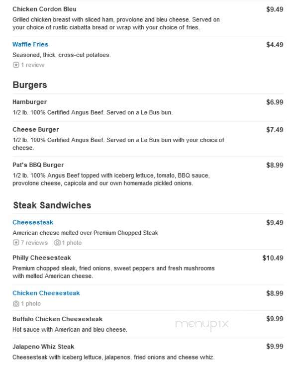 Pat's Pizza Family Restaurant - Holmes, PA menu_pic