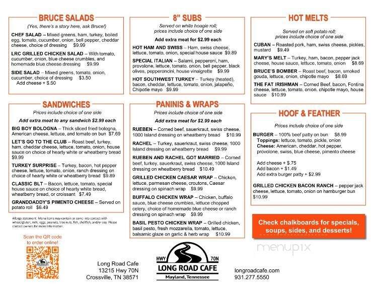 Long Road Cafe - Crossville, TN menu_pic