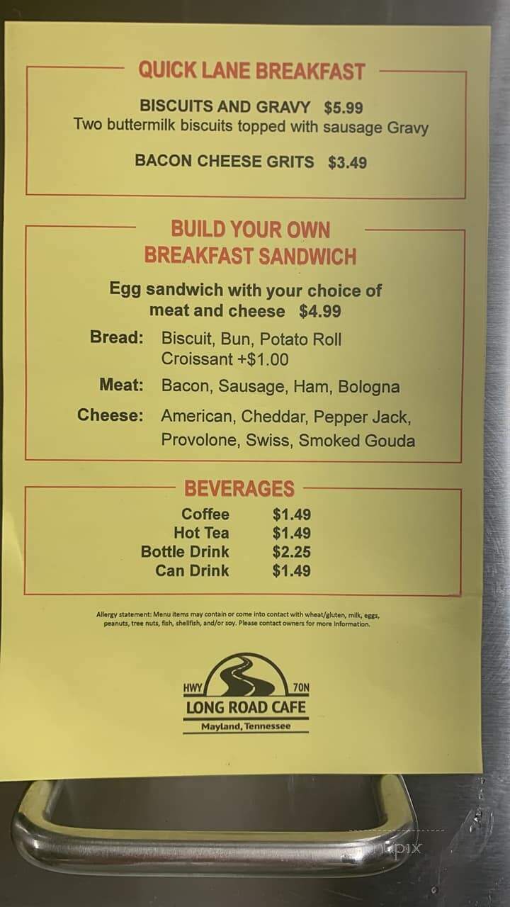 Long Road Cafe - Crossville, TN menu_pic