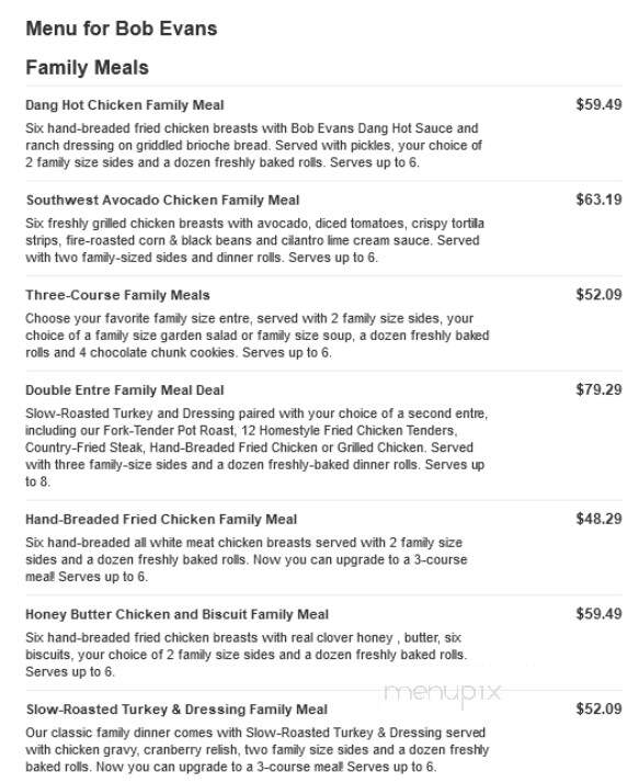 Bob Evans Restaurant - Gallipolis, OH menu_pic