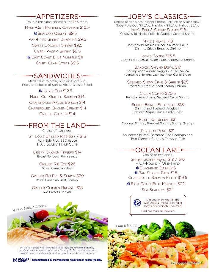 Joey's Only Seafood Restaurants - Kamloops, BC menu_pic