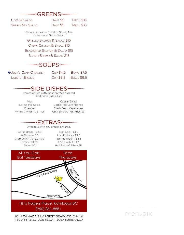 Joey's Only Seafood Restaurants - Kamloops, BC menu_pic