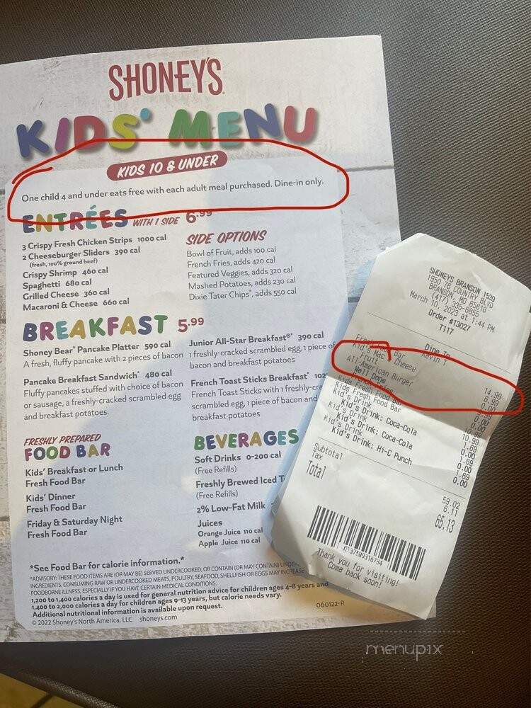 Shoney's - Branson, MO menu_pic