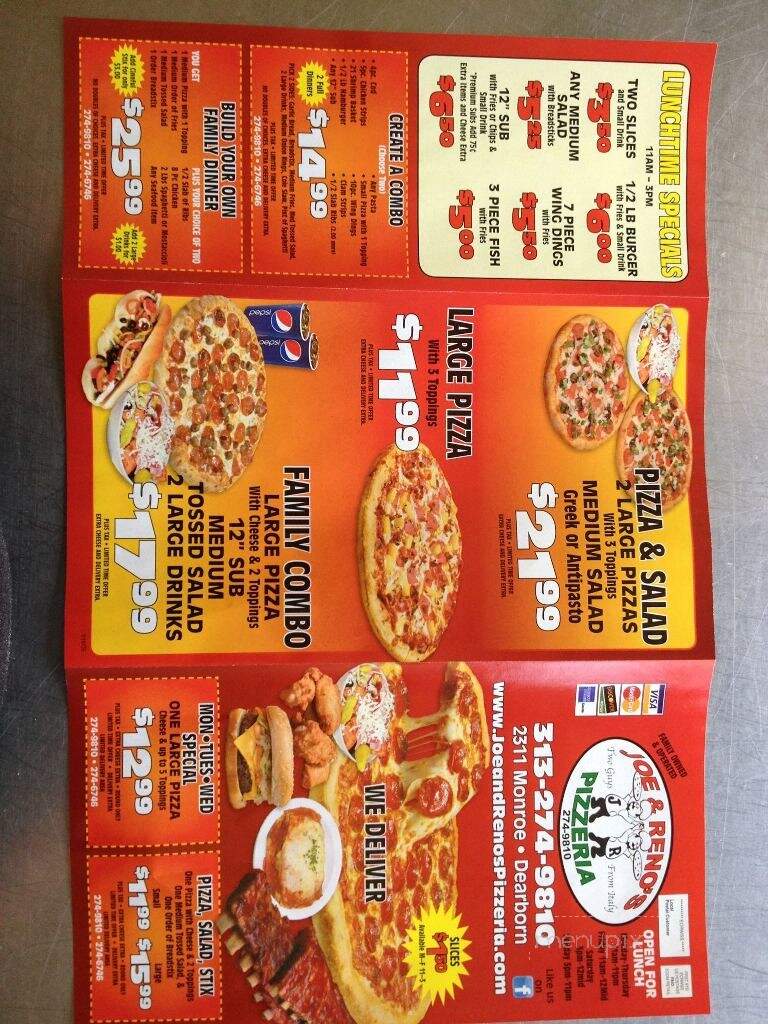 Joe and Reno's Pizzeria - Dearborn, MI menu_pic