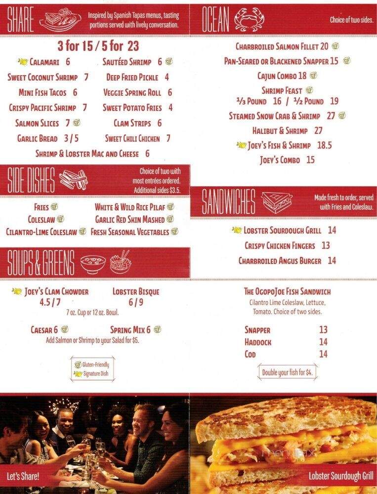 Joey's Only Seafood Restaurants - North Bay, ON menu_pic