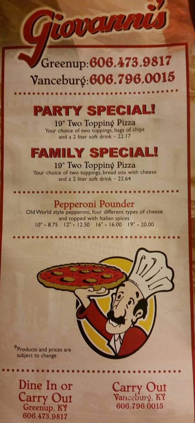 Giovanni's Pizza - Greenup, KY menu_pic