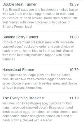 Bob Evans Restaurant - Norwalk, OH menu_pic