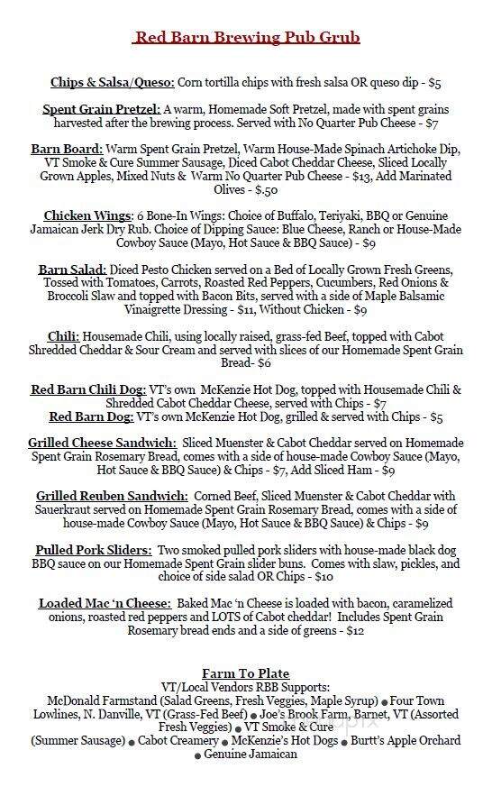 Red Barn Brewing - Danville, VT menu_pic