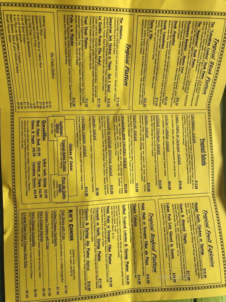 The Tropical Grill - Spruce Pine, NC menu_pic
