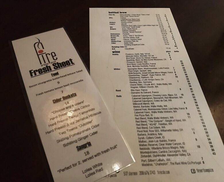 Fire Artisan Pizza - Coeur D'Alene, ID menu_pic
